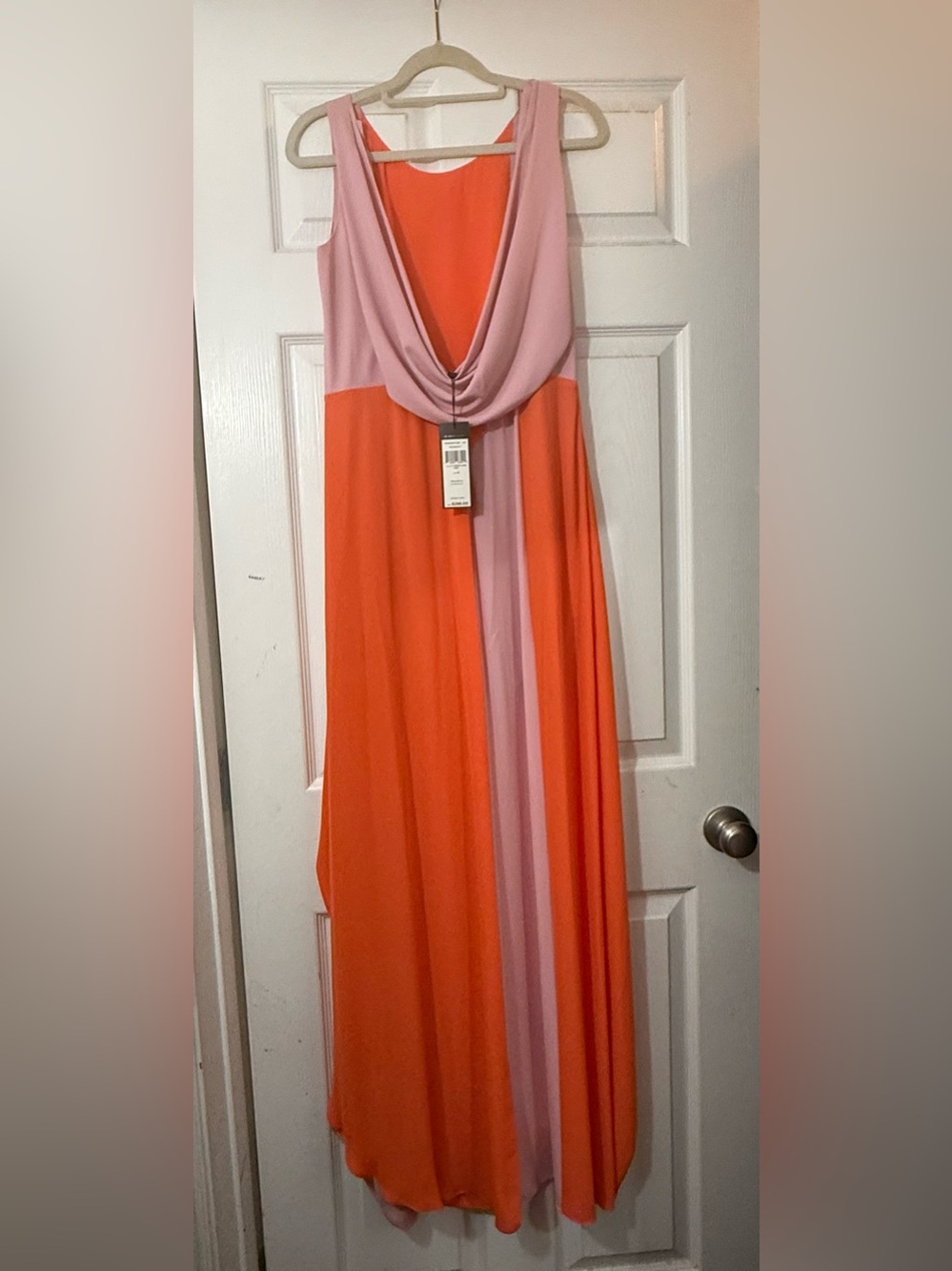 BCBGMaxAzria Orange and Pink Colorblock Ruffle Maxi Dress - Picture 2 of 3